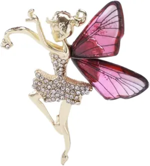 Flying Angel Wings Rhinestone Brooch Pins for Women Girls Ballet girls Fairy sticks Angel wings Zirconia Brooch Elegant Wedding Bouquet Prom Jewelry Gift