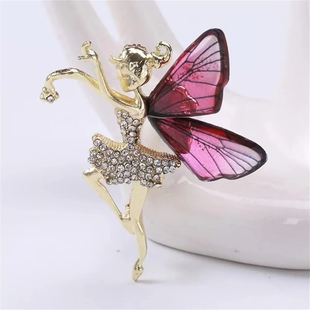 Flying Angel Wings Rhinestone Brooch Pins for Women Girls Ballet girls Fairy sticks Angel wings Zirconia Brooch Elegant Wedding Bouquet Prom Jewelry Gift