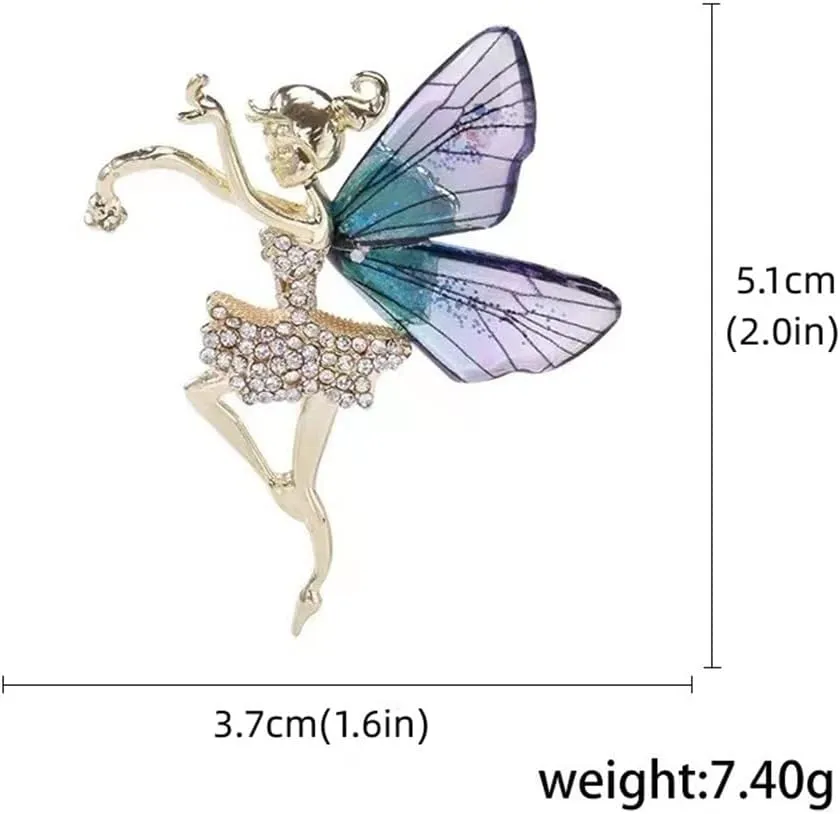 Flying Angel Wings Rhinestone Brooch Pins for Women Girls Ballet girls Fairy sticks Angel wings Zirconia Brooch Elegant Wedding Bouquet Prom Jewelry Gift