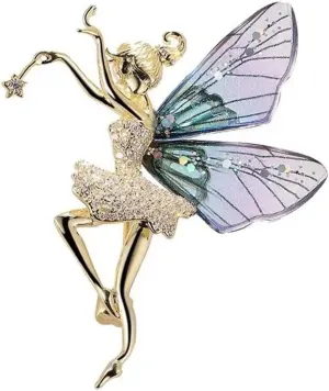 Flying Angel Wings Rhinestone Brooch Pins for Women Girls Ballet girls Fairy sticks Angel wings Zirconia Brooch Elegant Wedding Bouquet Prom Jewelry Gift