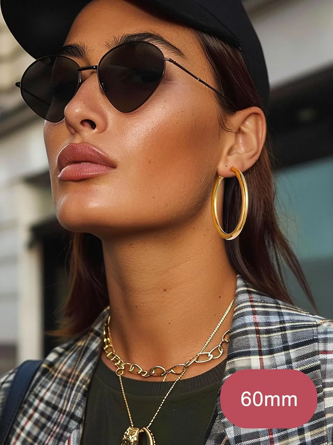 FOCALOOK Hoop Earrings for Women - Lightweight Large Hoops 14K Gold Chunky Earrings Hypoallergenic 5mm Thick Silver Black Hoop Earrings | Custom Name Jewelry 30mm 40mm 60mm 80mm