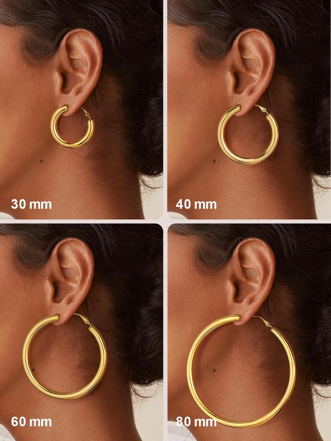 FOCALOOK Hoop Earrings for Women - Lightweight Large Hoops 14K Gold Chunky Earrings Hypoallergenic 5mm Thick Silver Black Hoop Earrings | Custom Name Jewelry 30mm 40mm 60mm 80mm