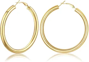 FOCALOOK Hoop Earrings for Women - Lightweight Large Hoops 14K Gold Chunky Earrings Hypoallergenic 5mm Thick Silver Black Hoop Earrings | Custom Name Jewelry 30mm 40mm 60mm 80mm