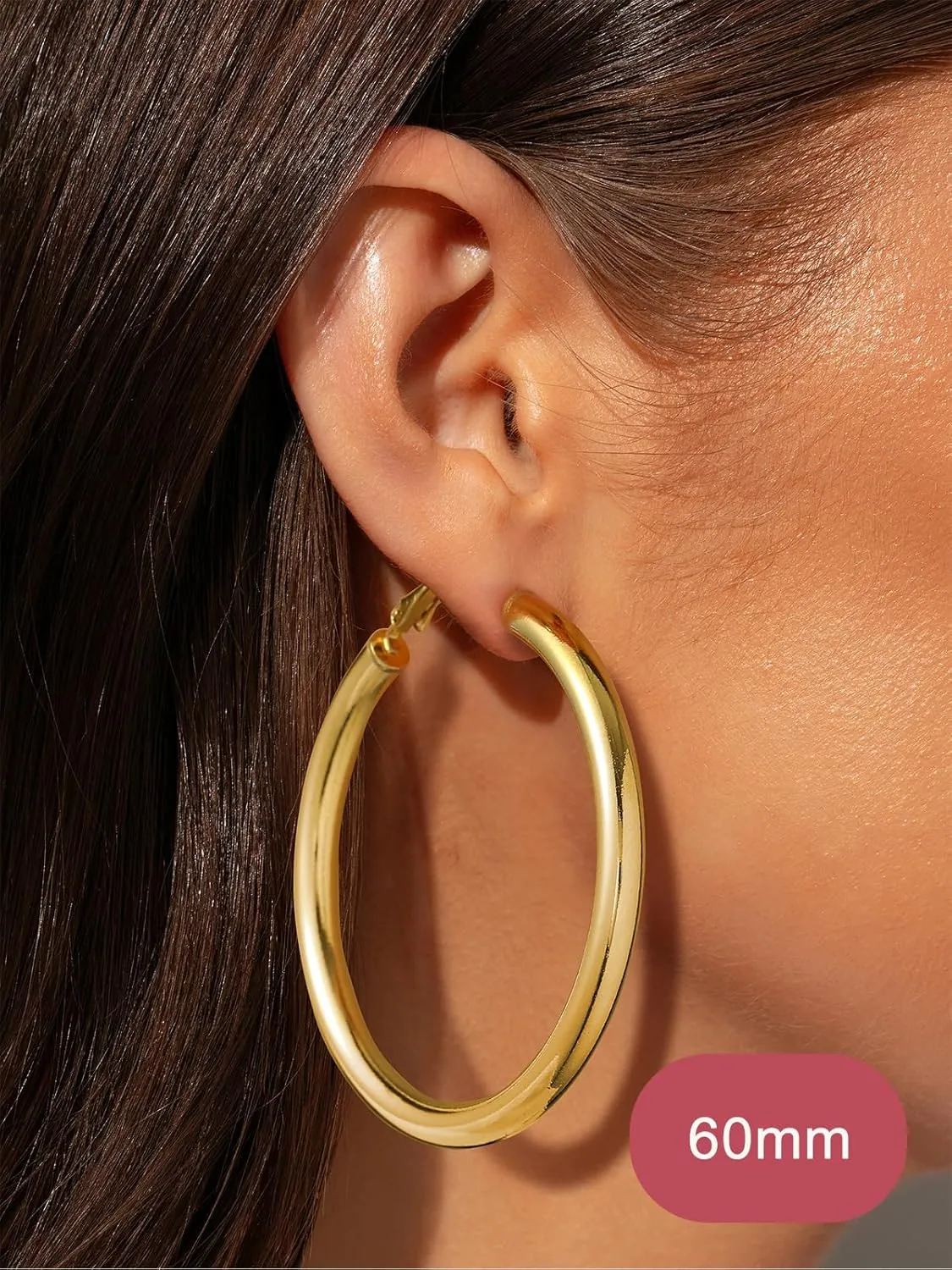 FOCALOOK Hoop Earrings for Women - Lightweight Large Hoops 14K Gold Chunky Earrings Hypoallergenic 5mm Thick Silver Black Hoop Earrings | Custom Name Jewelry 30mm 40mm 60mm 80mm