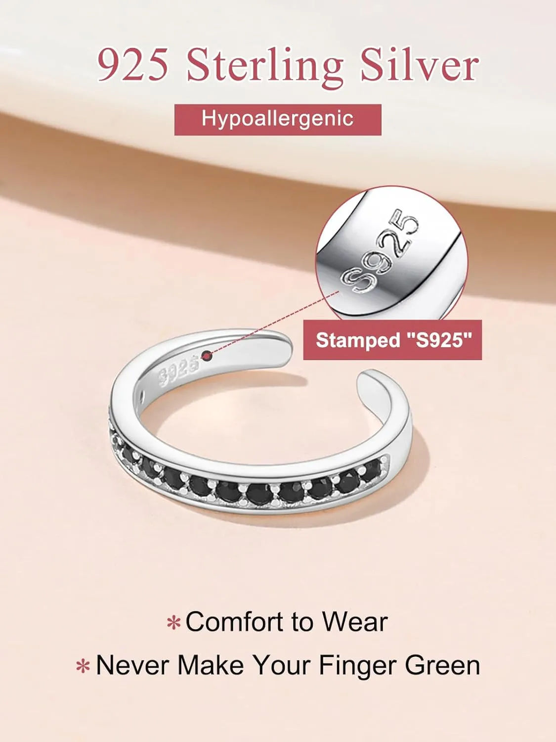 FOCALOOK Toe Ring for Women, 925 Sterling Silver Adjustable Open Toe Ring Hypoallergenic Beach Foot Jewelry for Summer Holiday(With Gift Box)