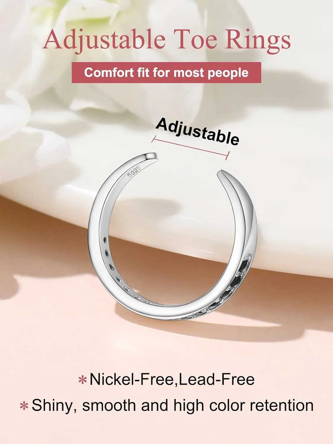 FOCALOOK Toe Ring for Women, 925 Sterling Silver Adjustable Open Toe Ring Hypoallergenic Beach Foot Jewelry for Summer Holiday(With Gift Box)