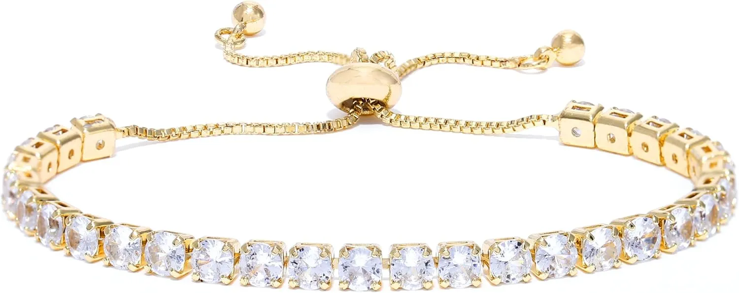 Formery Crystal Tennis Bracelets for Women Girls, 4mm Round Cut Gemstone Bracelet, Adjustable Slider Jewelry Gift for Birthday Valentine