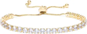 Formery Crystal Tennis Bracelets for Women Girls, 4mm Round Cut Gemstone Bracelet, Adjustable Slider Jewelry Gift for Birthday Valentine