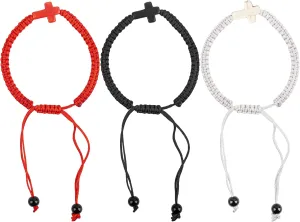 Framendino, 3 Pack Cross Woven Rope Bracelet Adjustable Braided Red String Turquoise Prayer Wrist for Women Men