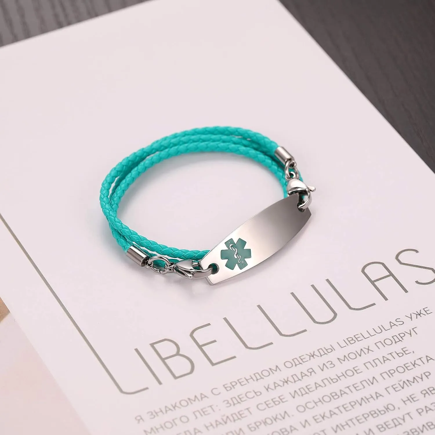 Free Engraving Medical Alert Bracelets for Women & Men with Rolo Leather Rope | Interchangeable Replacement Bracelet | Stainless Steel Personalized Medical ID Tag