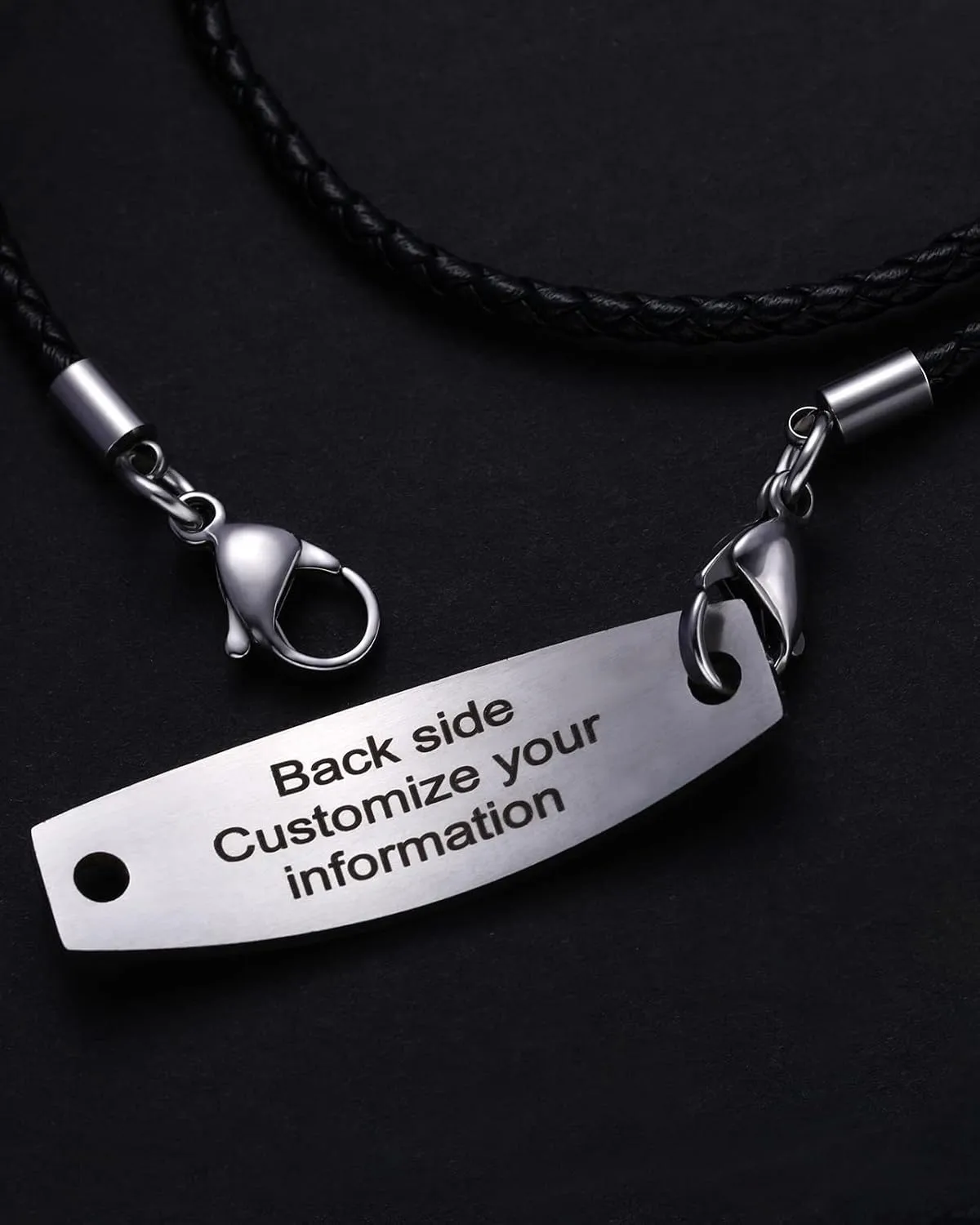 Free Engraving Medical Alert Bracelets for Women & Men with Rolo Leather Rope | Interchangeable Replacement Bracelet | Stainless Steel Personalized Medical ID Tag