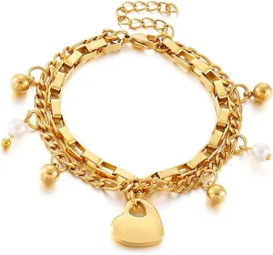 Friendship Bracelet String, Bracelets Stainless Steel Double Layer Chain with Heart