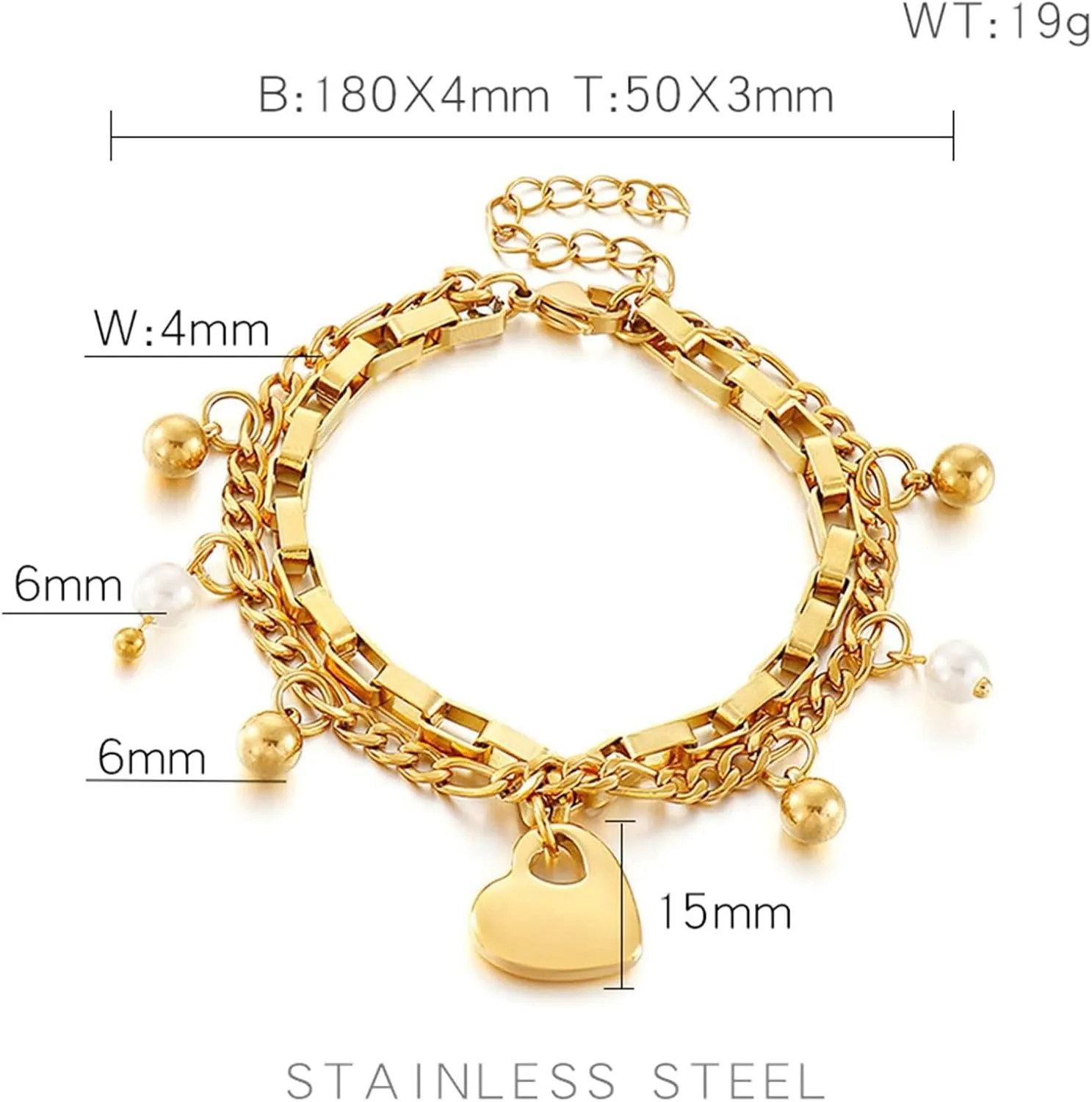 Friendship Bracelet String, Bracelets Stainless Steel Double Layer Chain with Heart