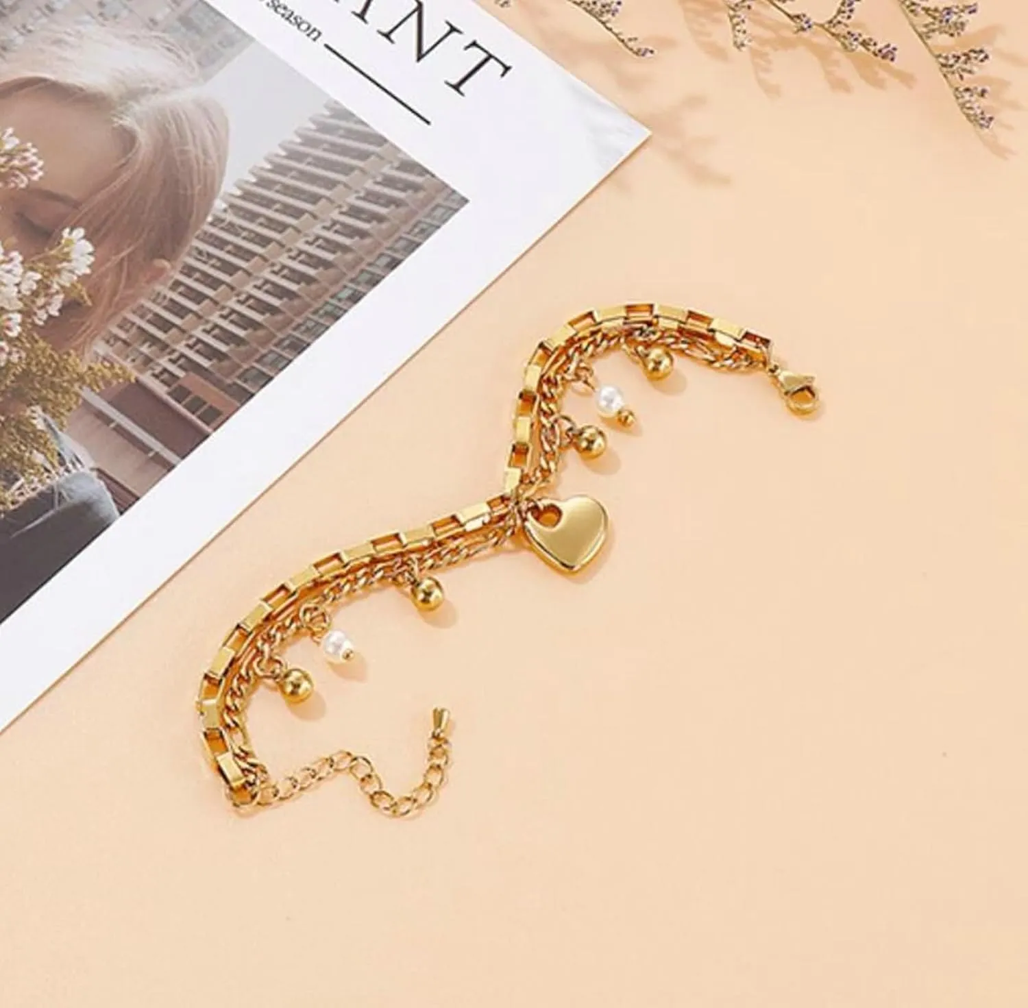 Friendship Bracelet String, Bracelets Stainless Steel Double Layer Chain with Heart
