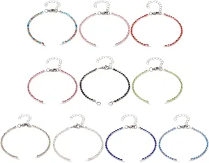 Friendship Bracelets Adjustable Stackable Bracelet Cheriswelry 10Pcs Brass Glass Rhinestone Link Bracelet Wrist Chain for Women Party Wedding Valentines' Day Decoration (17cm)