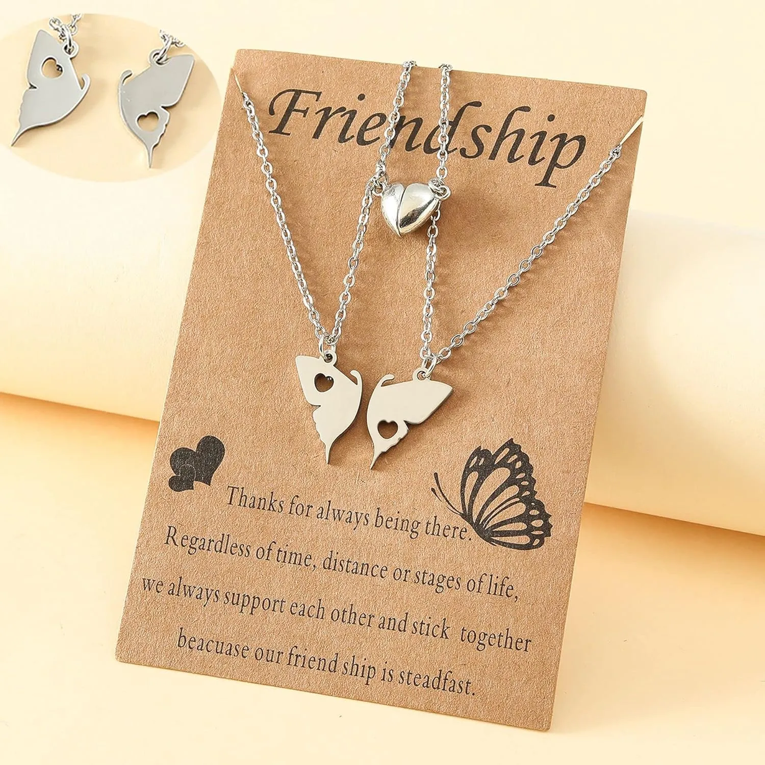 Friendship Necklace 2 Best Friends BFF Necklace Gift Card Clasp Heart Clavicle Necklace Long Distance Birthday Gift
