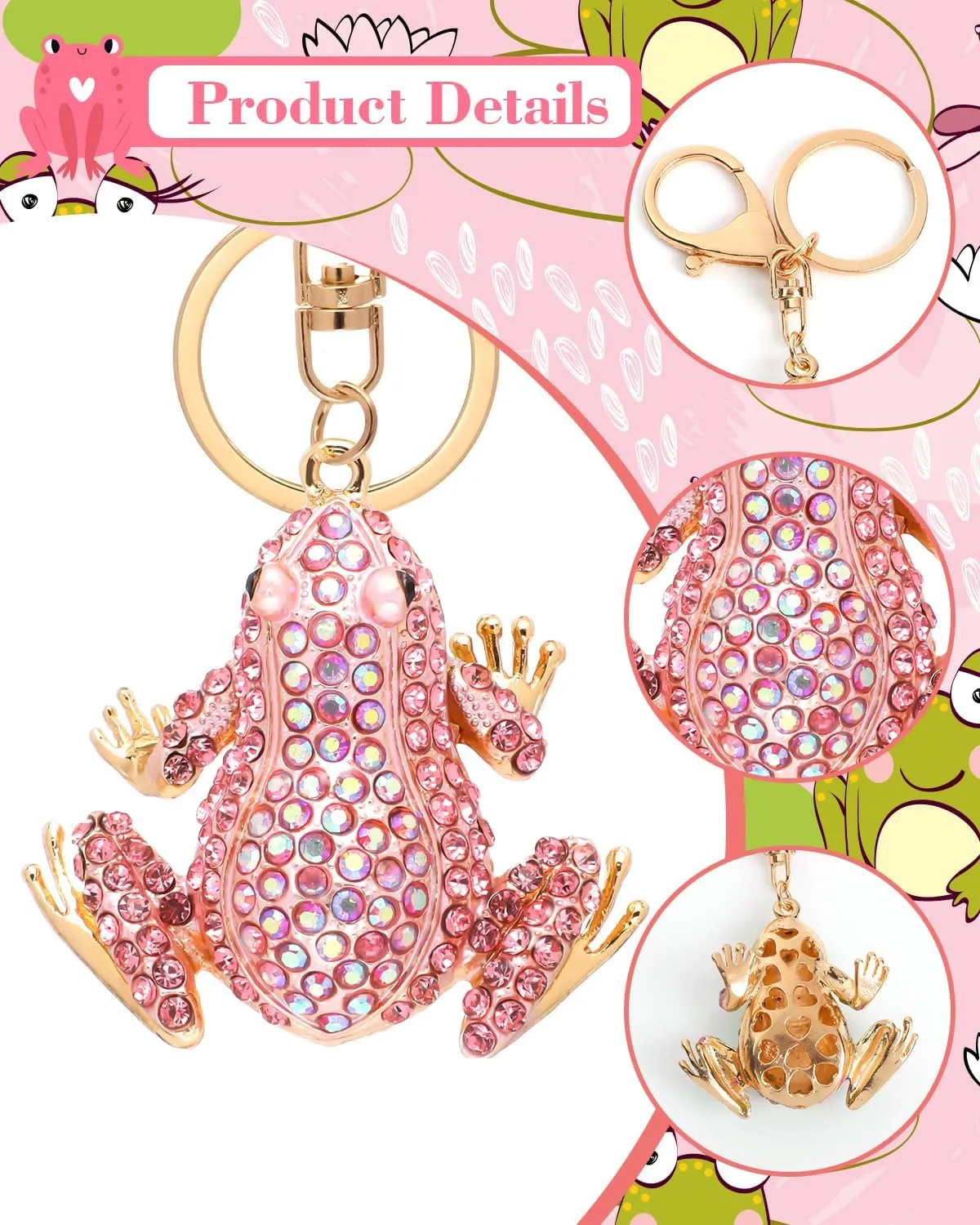 Frog Keychain Crystal Rhinestone Sparkling Keychain Cute Keychain Bag Pendant Handbag Purse Charm for Women Girls