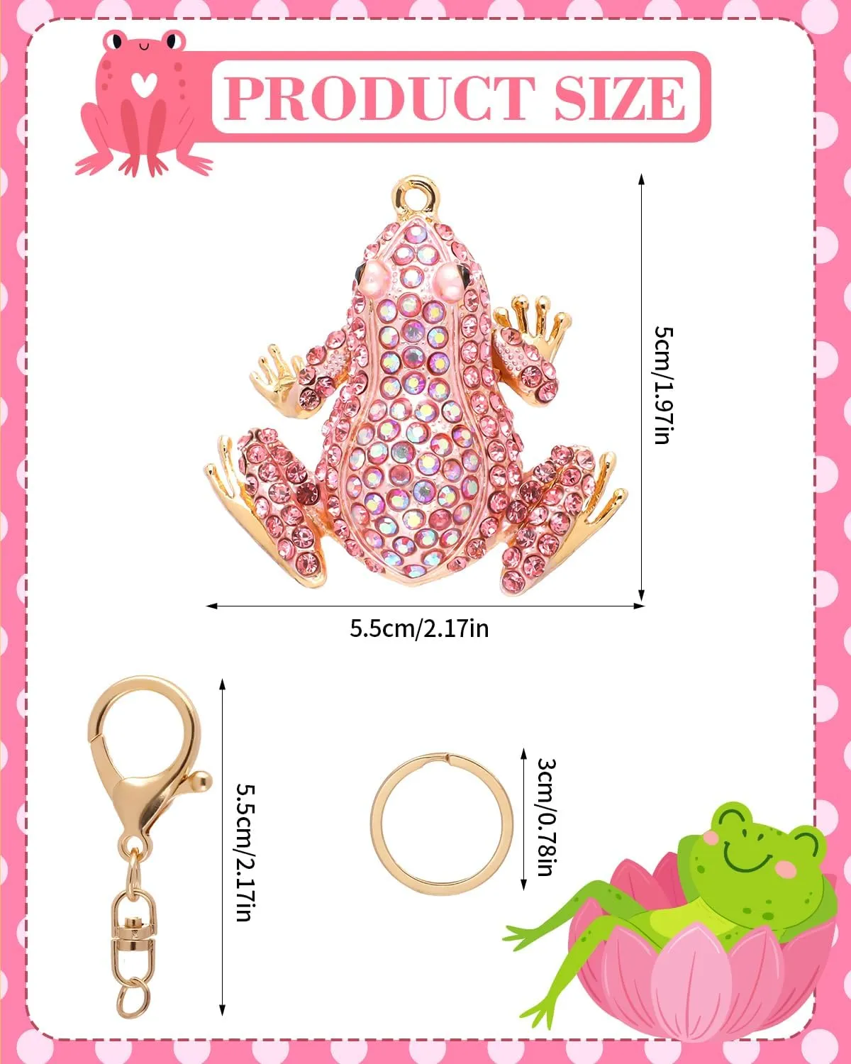 Frog Keychain Crystal Rhinestone Sparkling Keychain Cute Keychain Bag Pendant Handbag Purse Charm for Women Girls