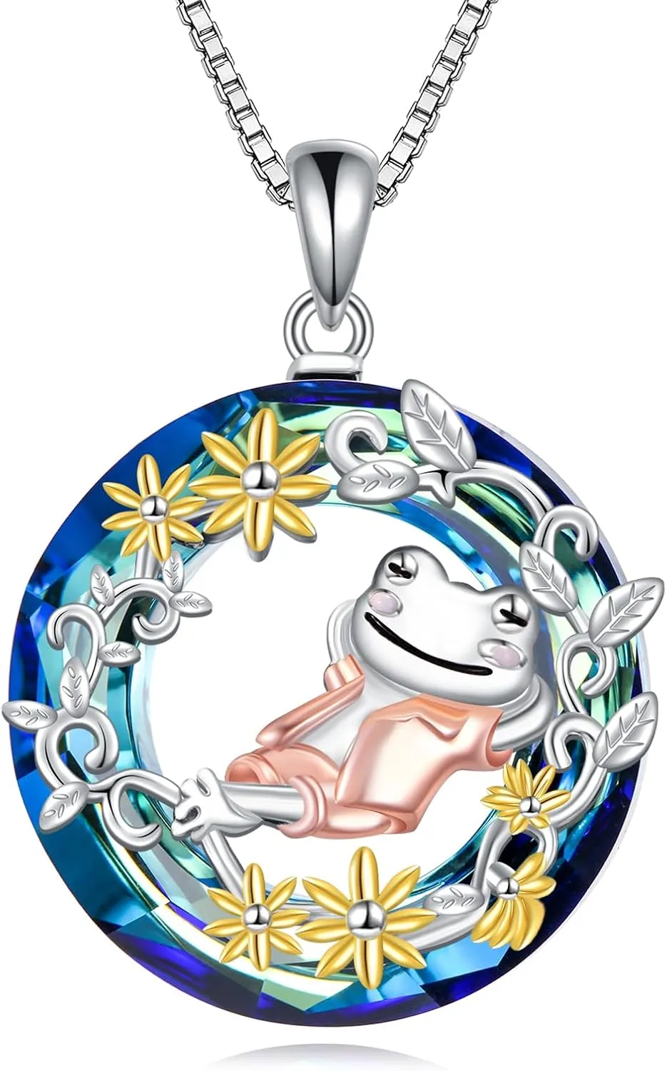 Frog Necklace Daisy necklace Frog Wreath Crystal Necklace Sterling Silver Animal Necklace Women's Necklace Jewelry Gift