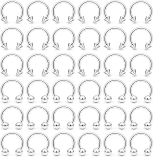 Ftovosyo Septum Ring 14g 36Pcs Surgical Steel Tragus Earrings Hoop Horseshoe Lip Rings Helix Cartilage Conch Hoop Earring Piercing Jewelry for Women Men 8mm 10mm 12mm 14mm
