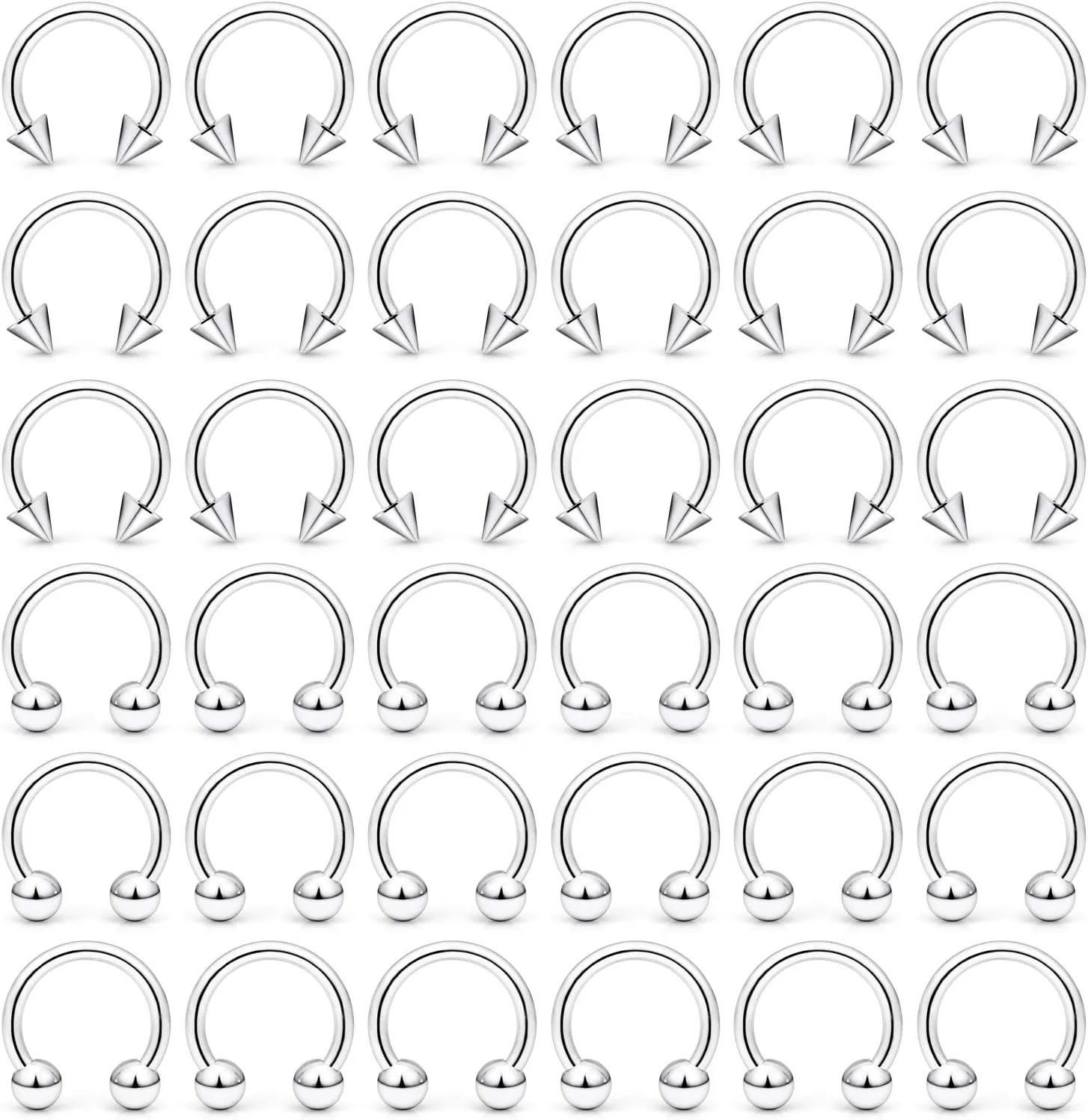 Ftovosyo Septum Ring 14g 36Pcs Surgical Steel Tragus Earrings Hoop Horseshoe Lip Rings Helix Cartilage Conch Hoop Earring Piercing Jewelry for Women Men 8mm 10mm 12mm 14mm