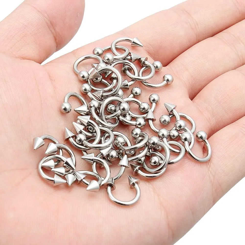 Ftovosyo Septum Ring 14g 36Pcs Surgical Steel Tragus Earrings Hoop Horseshoe Lip Rings Helix Cartilage Conch Hoop Earring Piercing Jewelry for Women Men 8mm 10mm 12mm 14mm