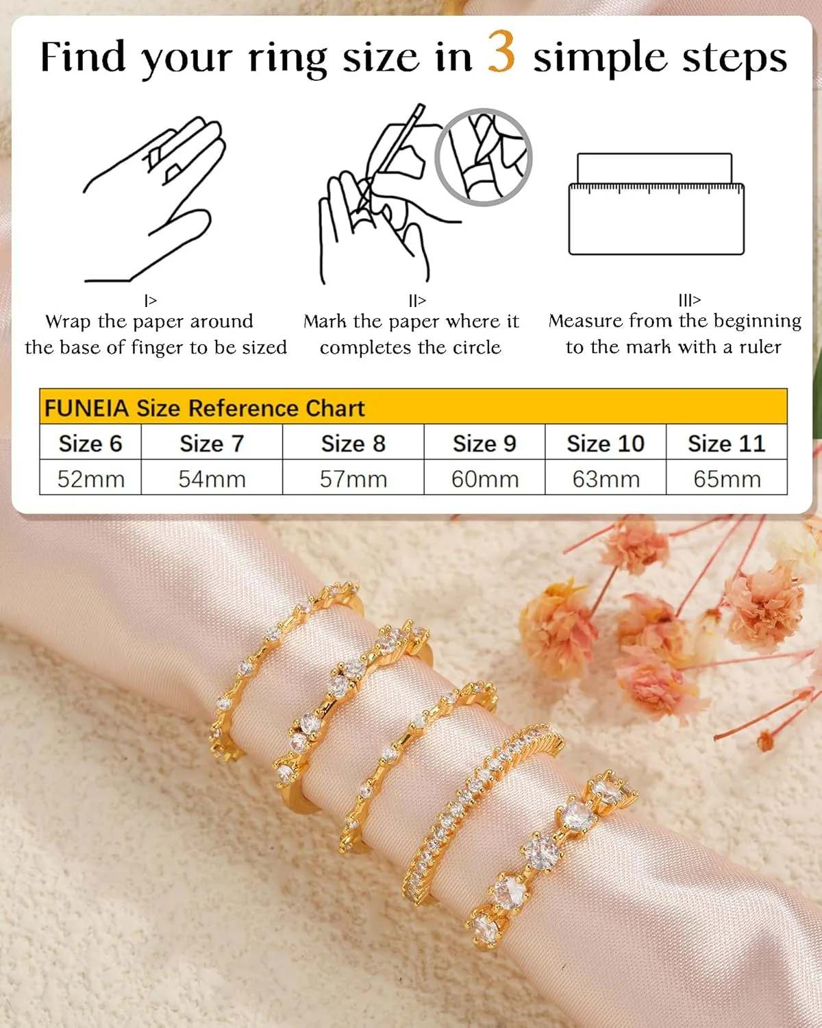 FUNEIA Stackable Silver Gold Rings for Women Non Tarnish 14K Gold Plated Thumb Cubic Zirconia Rings for Women Dainty Pinky Promise Wedding Ring Set Women's Engagement Eternity Band Rings Gold Jewelry
