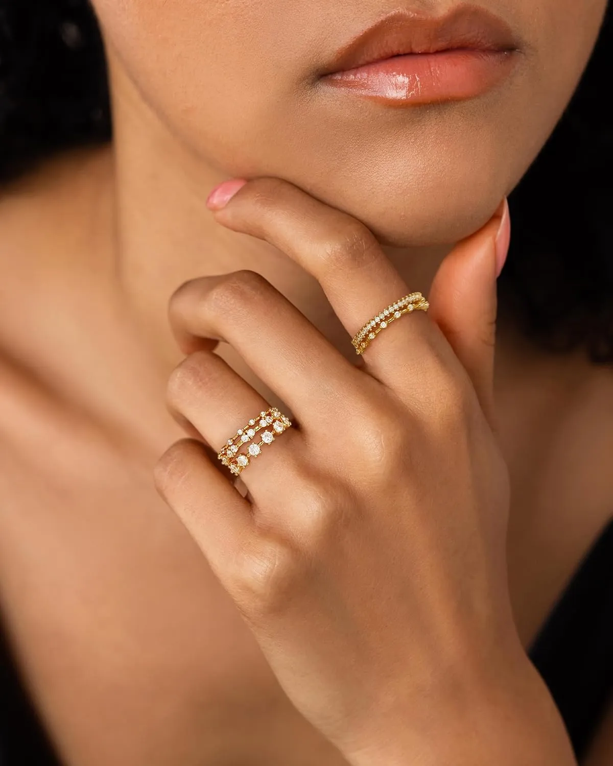 FUNEIA Stackable Silver Gold Rings for Women Non Tarnish 14K Gold Plated Thumb Cubic Zirconia Rings for Women Dainty Pinky Promise Wedding Ring Set Women's Engagement Eternity Band Rings Gold Jewelry