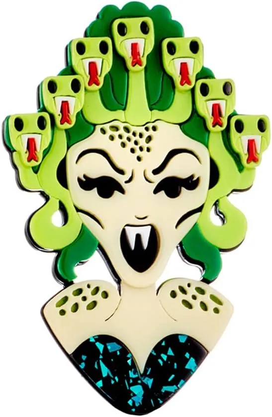 Funny Witch Snake Head Acrylic Brooch Pin for Women Girls Personalized Clothing Brooches Lapel Pins Punk Halloween Jewelry Gift for Bff Birthday
