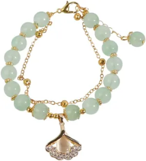 Fuqimanman2020 Classical Hetian Jade Gold Leaf Rabbit Stretch Bracelet Natural Stone Strand Temperament Layered Adjustable for Women Feng Shui New Year Lucky Jewelry