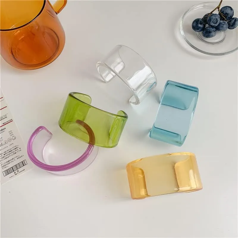 Fuqimanman2020 Colorful Transparent Acrylic Resin Geometric Cuff Bangle Open Wrap Wide Bracelet Chunky Acetate for Women Jewelry Gift
