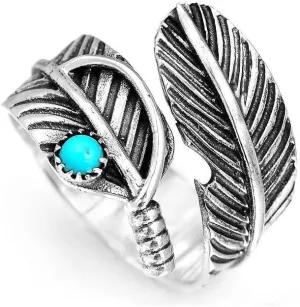 Fuqimanman2020 Western Turquoise Flower Lightning Bolt Adjustable Ring Natural Green Stone Thunder Flash for Women Cowgirls Punk Party Statement Jewelry