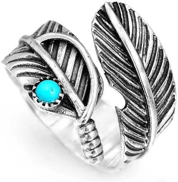 Fuqimanman2020 Western Turquoise Flower Lightning Bolt Adjustable Ring Natural Green Stone Thunder Flash for Women Cowgirls Punk Party Statement Jewelry