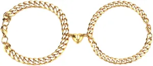 FUTIMELY 2 Pcs Couple Bracelets for Men Women Silver Gold Cuban Chain Bracelets Peach Hearts Each Other Bracelet Couple Matching Promise Mariner Thick Link for Boyfriend Girlfriend Gifts