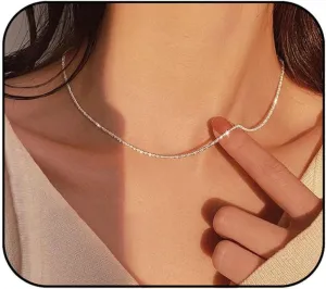 FUTIMELY Sparkling Clavicle Chain Necklace for Women 14K Gold/Silver Plated Tennis Necklace Trendy Herringbone Necklace Simple Minimalist Stacked Choker Layering Jewelry