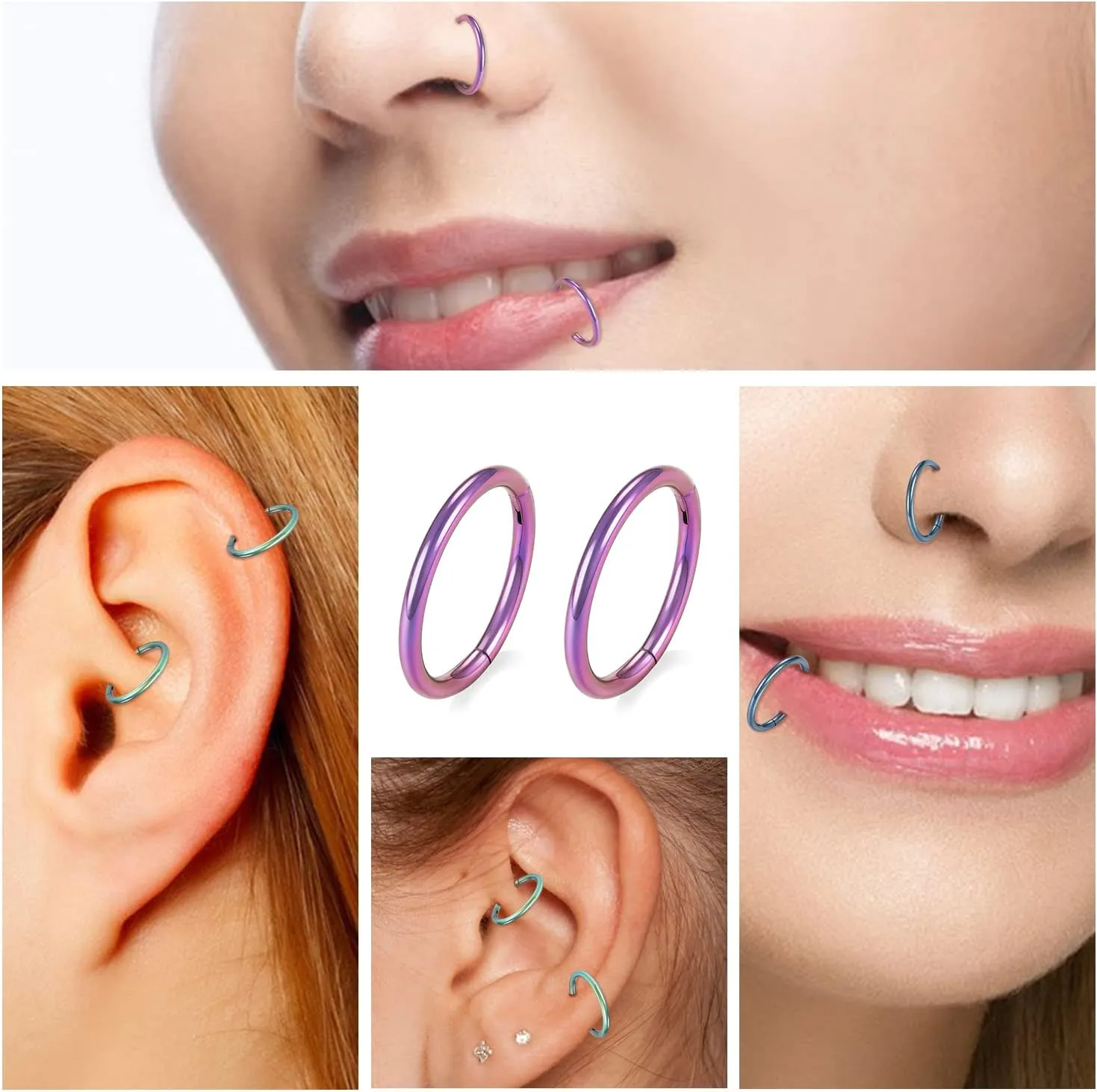GAGABODY 2 Pcs Nose Rings 20G 18G 16G 14G 12G 10G 8G Surgical Steel Piercing Rings for Nose Septum Cartilage Helix Tragus Conch Rook Daith Lobe from 5mm to 16mm Seamless Hoop Unisex Hinged Earrings