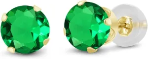 Gem Stone King 14K Gold Gemstone Birthstone Solitaire Stud Earrings | Round 6MM | Gold Earrings For Women Men