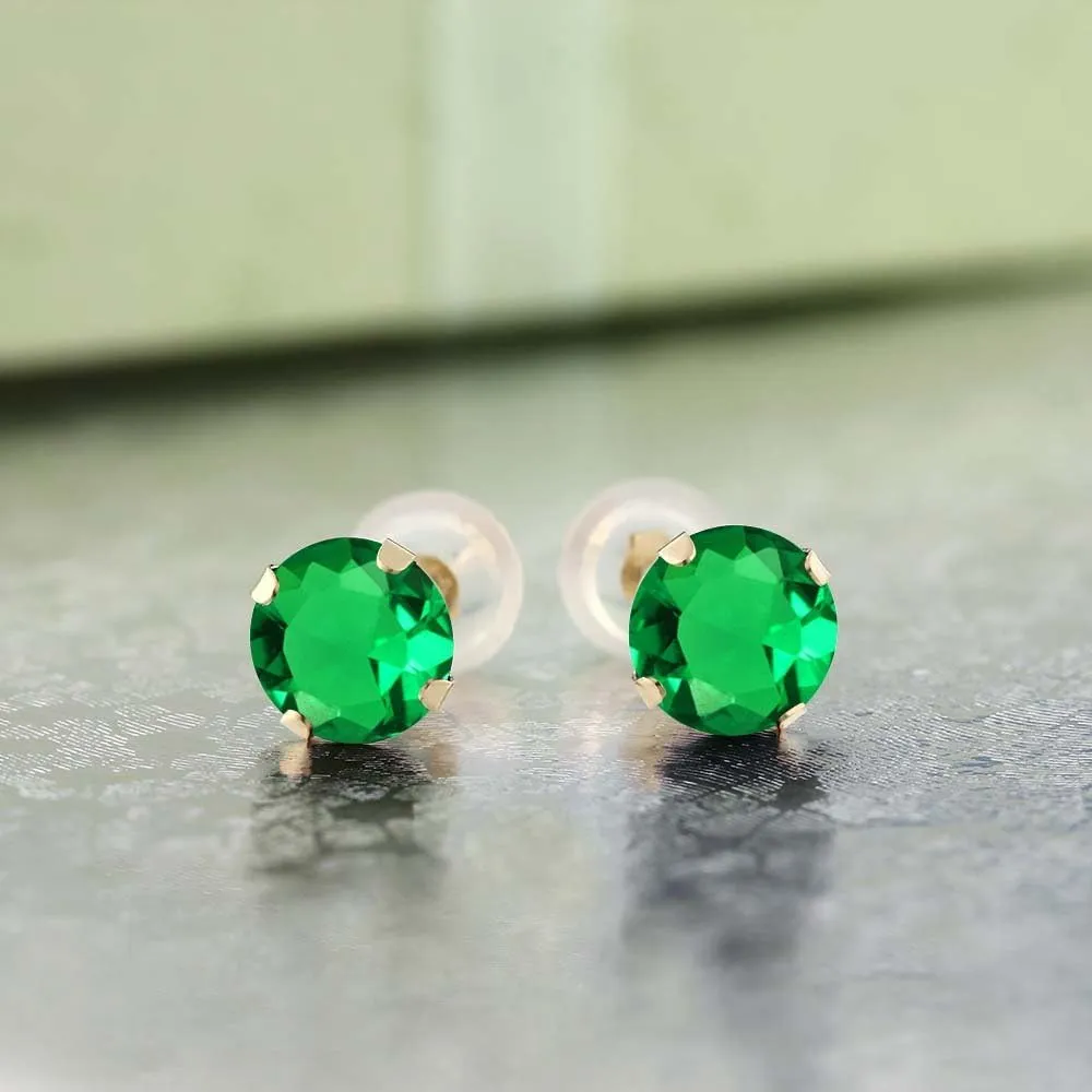 Gem Stone King 14K Gold Gemstone Birthstone Solitaire Stud Earrings | Round 6MM | Gold Earrings For Women Men