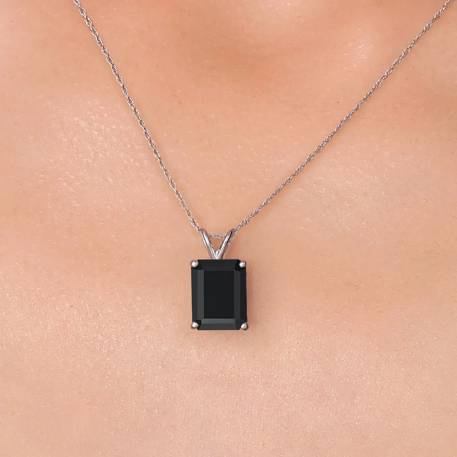 Gem Stone King 14K White Gold 11X9MM Emerald Cut Gemstone Birthstone Pendant Necklace for Women | Gold Necklace For Women | With 18 Inch Rope Gold Chain | Fine Jewelry Gifts for Her Mom Women Wife