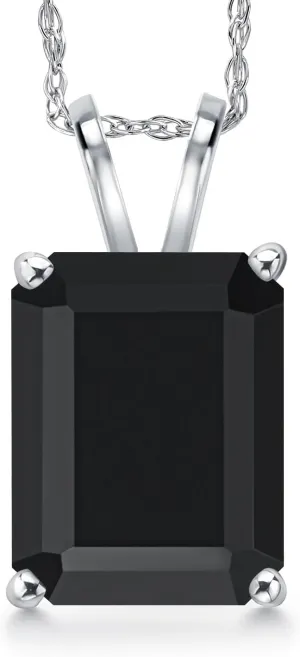 Gem Stone King 14K White Gold 11X9MM Emerald Cut Gemstone Birthstone Pendant Necklace for Women | Gold Necklace For Women | With 18 Inch Rope Gold Chain | Fine Jewelry Gifts for Her Mom Women Wife