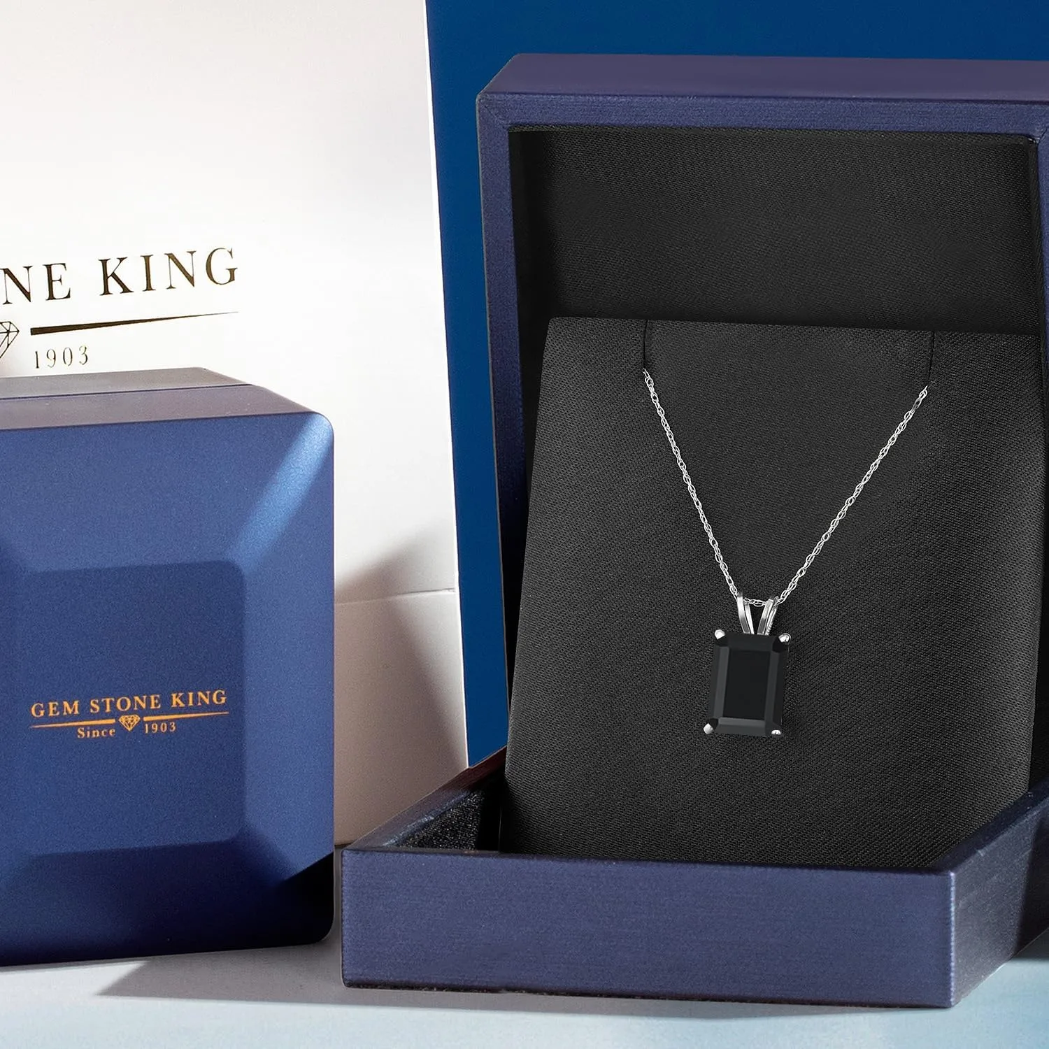 Gem Stone King 14K White Gold 11X9MM Emerald Cut Gemstone Birthstone Pendant Necklace for Women | Gold Necklace For Women | With 18 Inch Rope Gold Chain | Fine Jewelry Gifts for Her Mom Women Wife