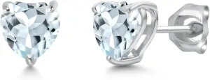 Gem Stone King 14K White Gold 6MM Heart Shape Gemstone Birthstone Stud Earrings | Gold Earrings For Women Men | Fine Jewelry Gifts for Her Mom Women Wife