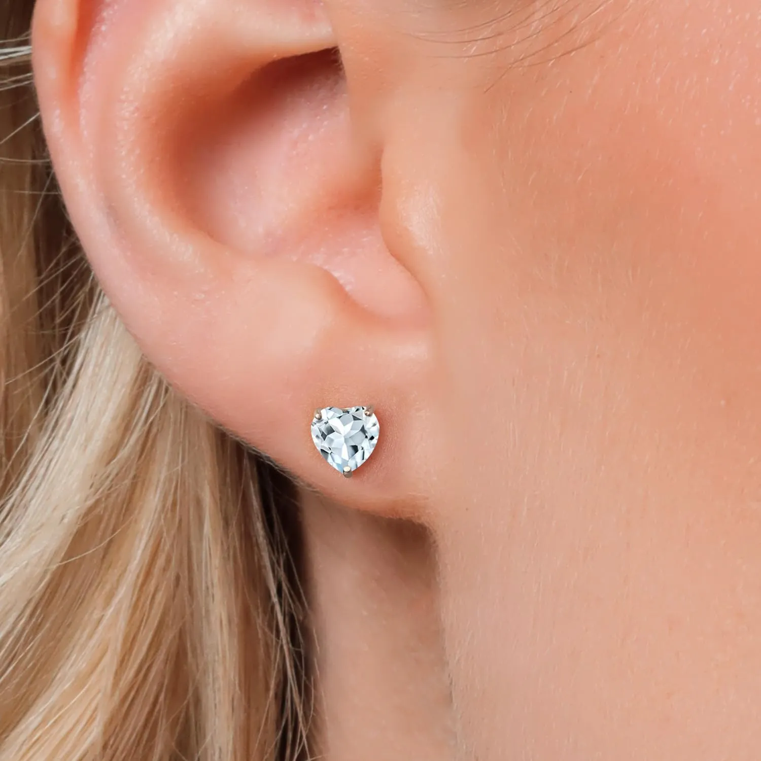 Gem Stone King 14K White Gold 6MM Heart Shape Gemstone Birthstone Stud Earrings | Gold Earrings For Women Men | Fine Jewelry Gifts for Her Mom Women Wife