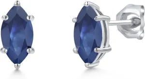Gem Stone King 14K White Gold 8X4MM Marquise Cut Gemstone Birthstone Double Notch Stud Earrings | Gold Earrings For Women Men