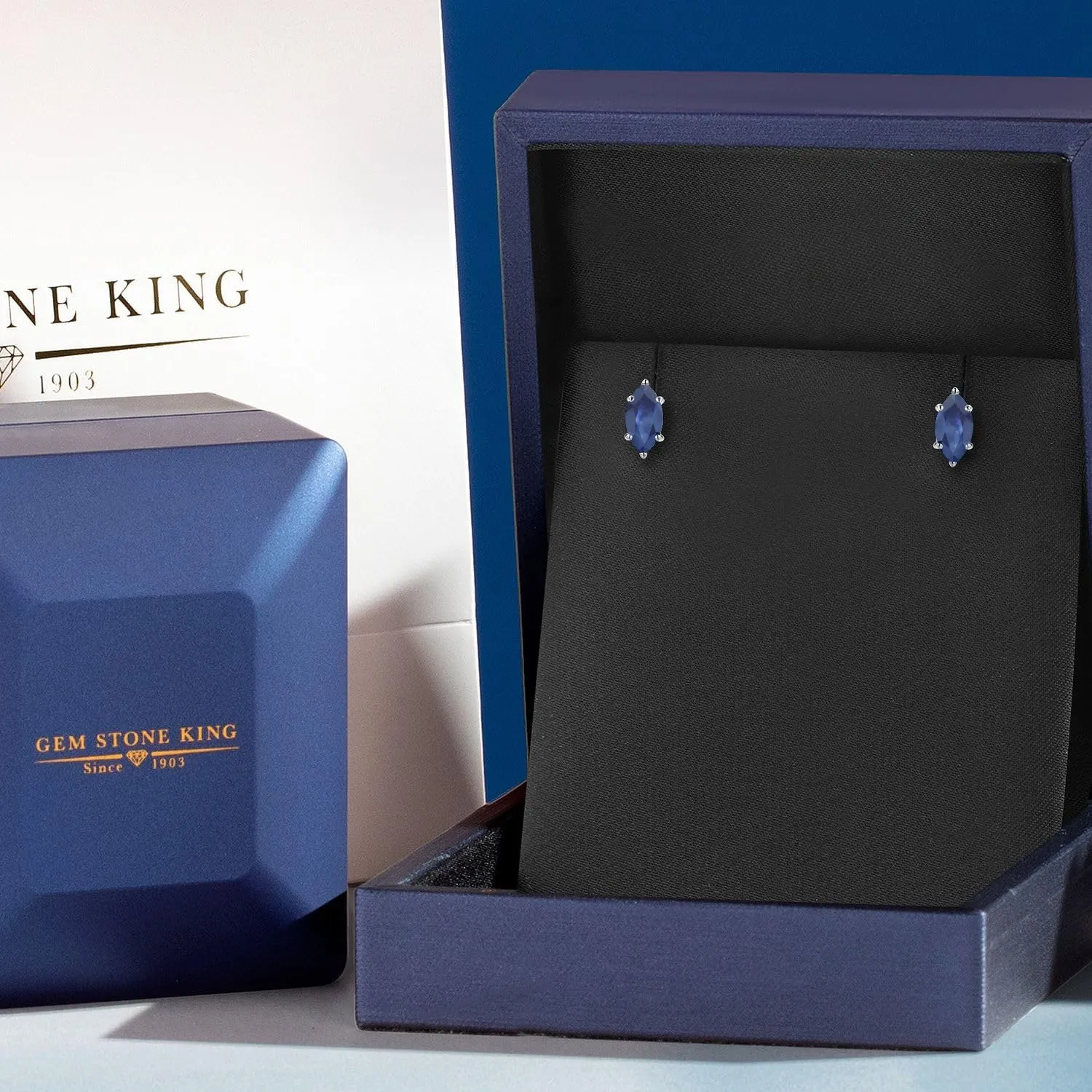 Gem Stone King 14K White Gold 8X4MM Marquise Cut Gemstone Birthstone Double Notch Stud Earrings | Gold Earrings For Women Men