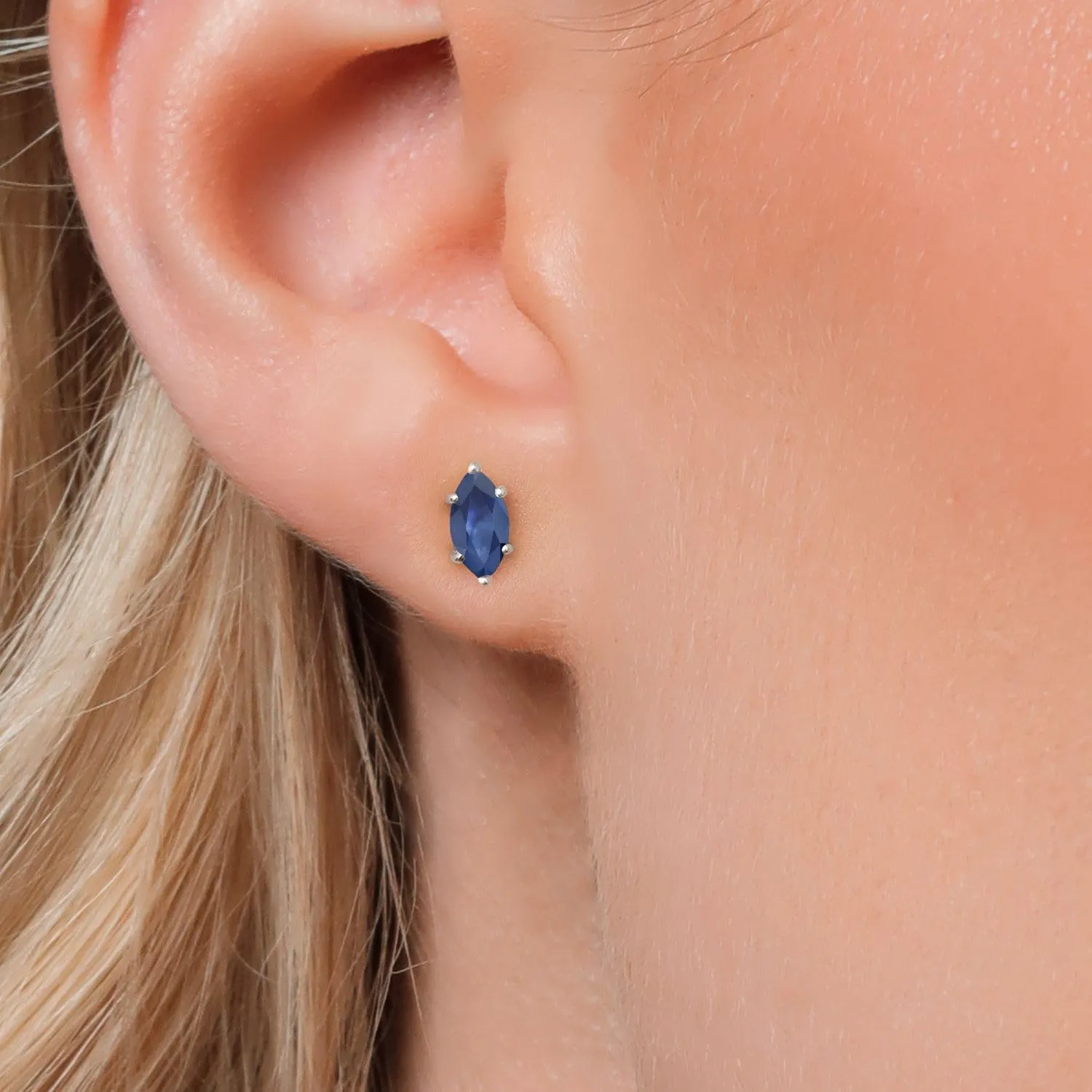 Gem Stone King 14K White Gold 8X4MM Marquise Cut Gemstone Birthstone Double Notch Stud Earrings | Gold Earrings For Women Men