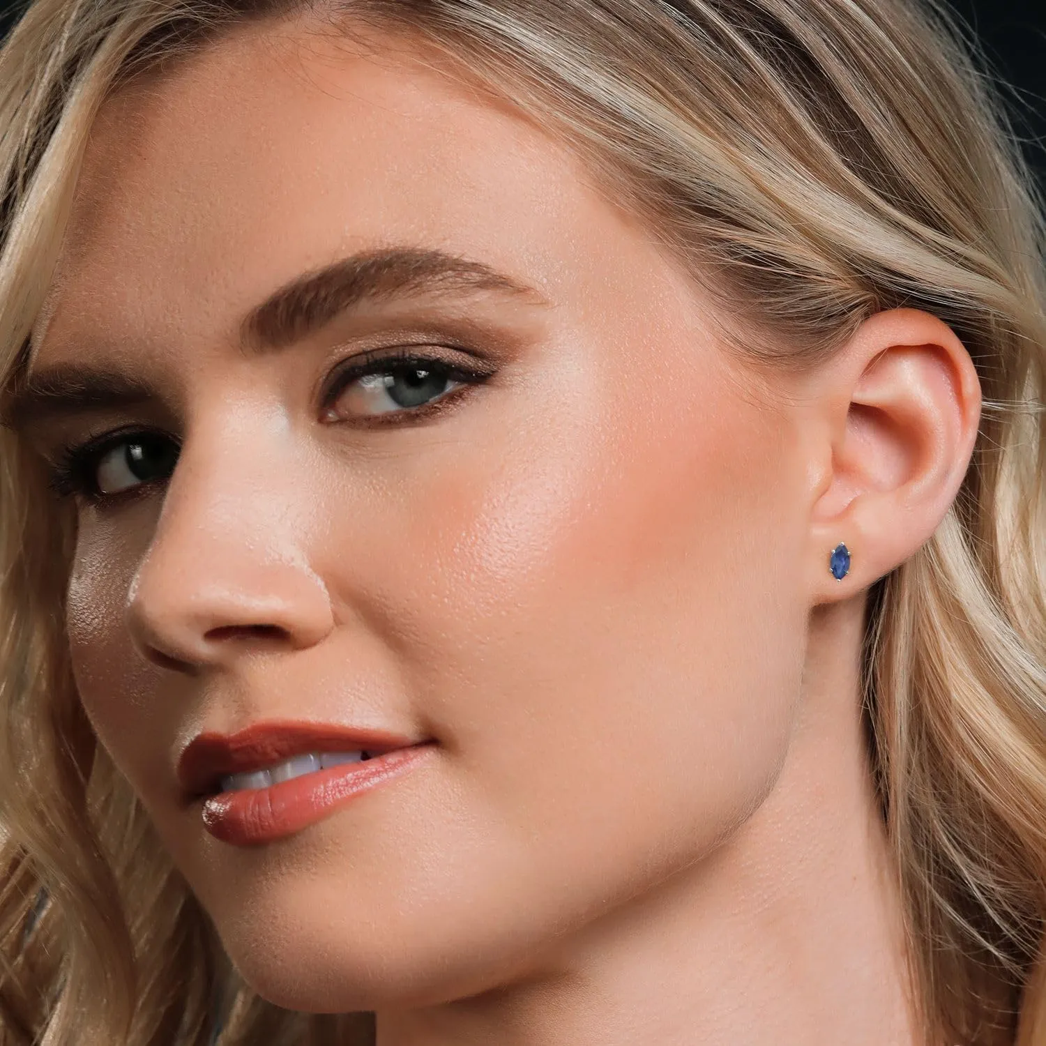 Gem Stone King 14K White Gold 8X4MM Marquise Cut Gemstone Birthstone Double Notch Stud Earrings | Gold Earrings For Women Men