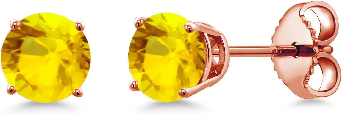 Gem Stone King 18K Rose Gold Plated Silver 4MM Round Gemstone Birthstone Stud Earrings for Women and Men | Classic Solitaire with Secure Backs | Elegant Everyday Jewelry for Her or Him