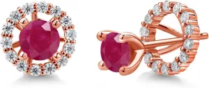 Gem Stone King 18K Rose Gold Plated Silver Gemstone Birthstone and White Moissanite Earrings | Studs with Removable Jackets for Women | Center Round 5MM