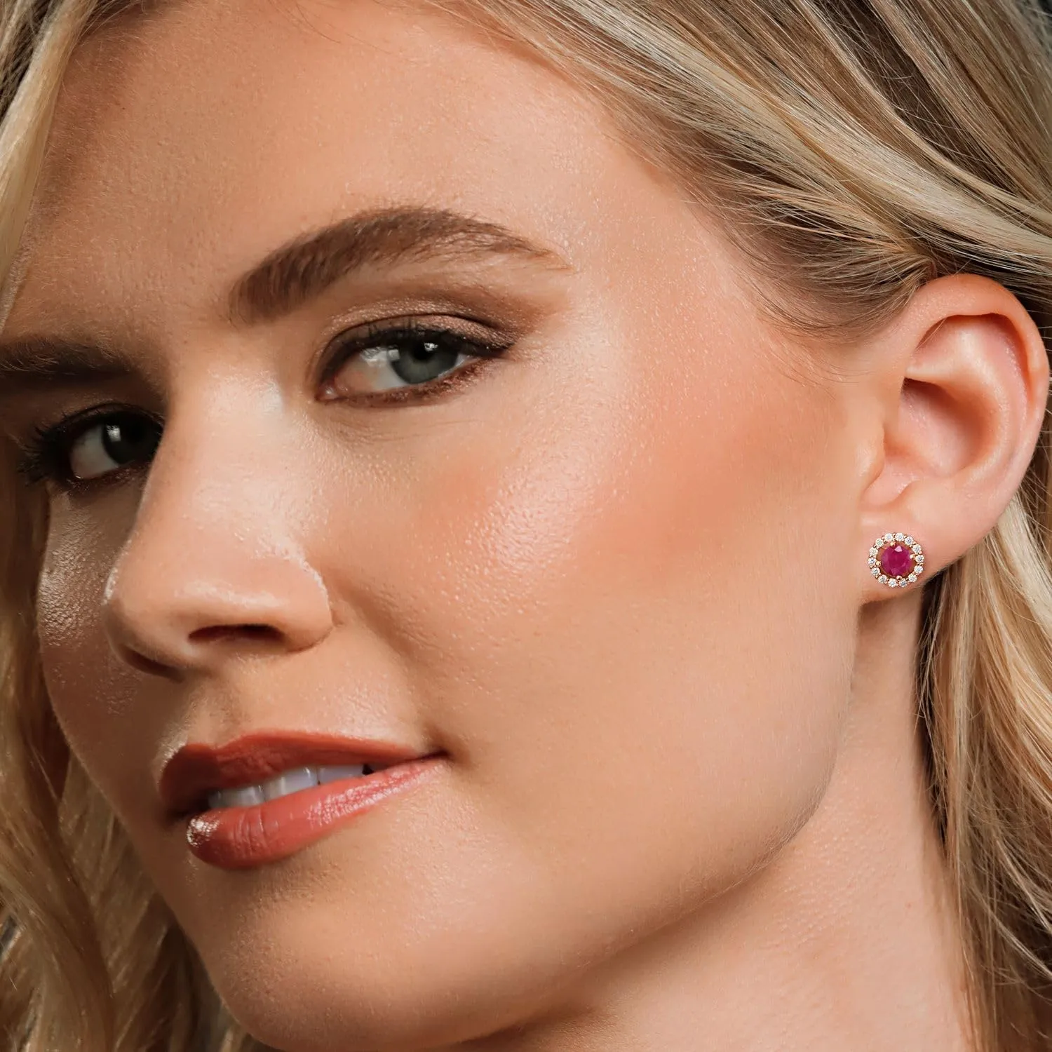 Gem Stone King 18K Rose Gold Plated Silver Gemstone Birthstone and White Moissanite Earrings | Studs with Removable Jackets for Women | Center Round 5MM
